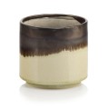  Osłonka doniczkowa z ceramiki szkliwionej  14cm-13h , Vintage, 04.102.13, kolor brązowy, kremowy - 1