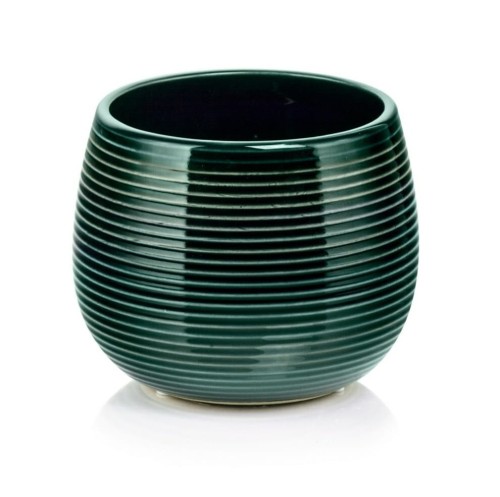  Osłonka doniczkowa z ceramiki szkliwionej  15cm-13h , Vintage, 07.140.15, kolor zielony