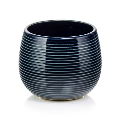 Osłonka doniczkowa z ceramiki szkliwionej  15cm-13h , Vintage, 07.142.15, kolor niebieski