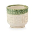  Osłonka doniczkowa z ceramiki szkliwionej  14cm-13h , Vintage, 02.750.14, kolor kremowy, zielony - 1