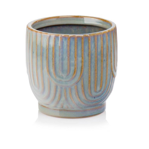  Osłonka doniczkowa z ceramiki szkliwionej  14cm-13h , Vintage, 05.336.14, kolor szary