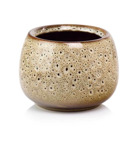  Osłonka doniczkowa z ceramiki szkliwionej  17cm-13h , Vintage, 05.344.17, kolor brązowy, kremowy