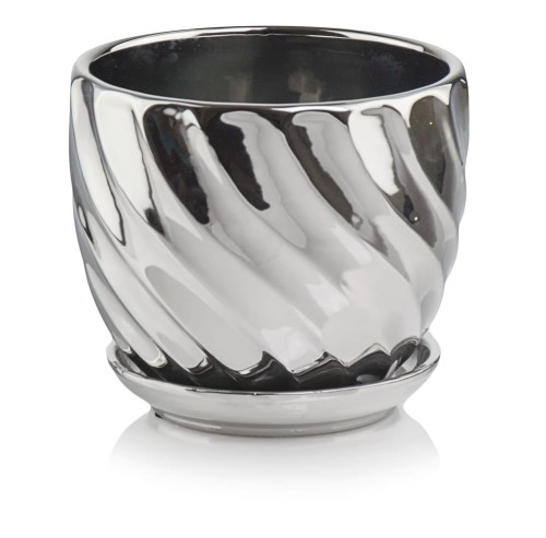  Donica ceramiczna z podstawkiem 14cm-13h , Moon, 43.036.14, kolor srebrny (lustrzany)