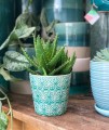  Donica ceramiczna 14cm-13h , Vintage, 07.117.14, kolor turkusowy - 2